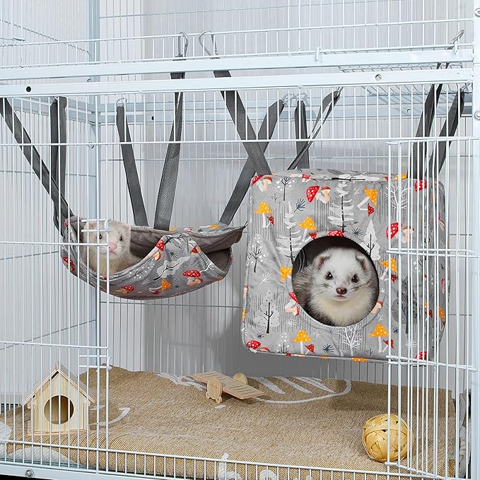 Glittme Ferret Hammock 4 Pack Ferrets Cage Accessories Washable Rat Hammock on Ferrets Cage Soft Guinea Pig hammocks for Rat, Sugar Glider, Squirrel, Guinea Pig