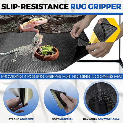 [Premium] 24"x60" Reptile Substrate Mat with 4 PCS Rug Gripper, Extra Thick & Ultra Comfortable,Non-slip, Reptile Tank Accessories for Bearded Dragon, Leopard Gecko,Lizard (not including tank)