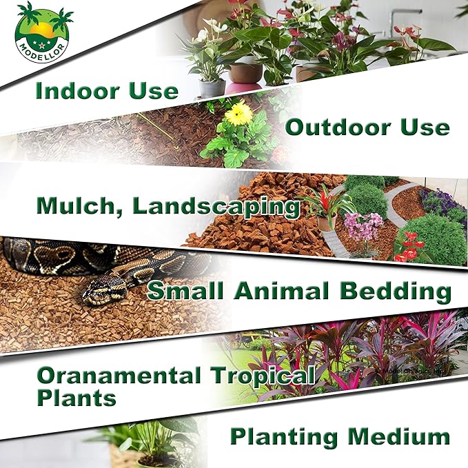 MODELLOR Premium Super Washed, Clean, Coco Chips, 2 Bricks (2.2 lb.) yields 14 Qts. of Loose Chips. Reptile Bedding, Organic, Odor Absorbing, Grow Orchids, Mulch Indoor, Outdoor.