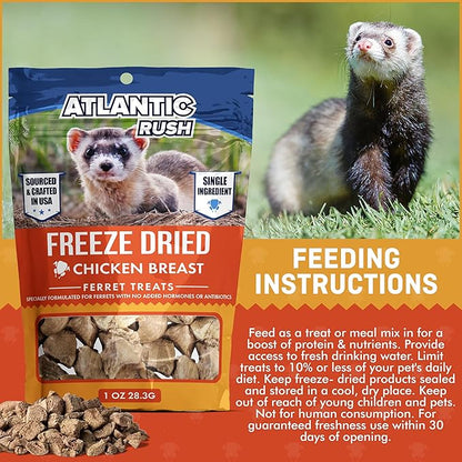 Freeze Dried Small Pet Treats - 1oz Resealable Bag of Treats for Ferrets - Ferret Snacks - Single Ingredient Ferret Food With No Preservatives Or Fillers- Small Animals Treats (1oz, Chicken Breast)
