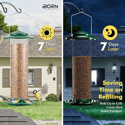 iBorn Metal Bird Feeder for Outside Hanging,Wild Bird Feeders for Cardinal,18cm Large Roof&Green,42CM Long,4.5lb High-Capacity(Seed is not Included)