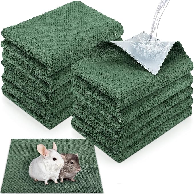 10 Pcs Guinea Pig Cage Liners Washable Rat Bedding for Guinea Pigs Controlling Absorbent Waterproof Pee Pads Blanket for Rabbits Hamster Small Animals Chinchilla(12 x 12 Inch,Dark Green)
