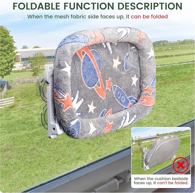 Cat Window Perch, Glow in The Dark Foldable Cat Hammock with Cozy Pad Bed, Breathable Cordless Window Seat with Stud Metal Frame for Large Cats and Kitten (Cushion Perch, Medium)