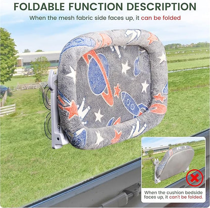 Cat Window Perch, Glow in The Dark Foldable Cat Hammock with Cozy Pad Bed, Breathable Cordless Window Seat with Stud Metal Frame for Large Cats and Kitten (Cushion Perch, Medium)