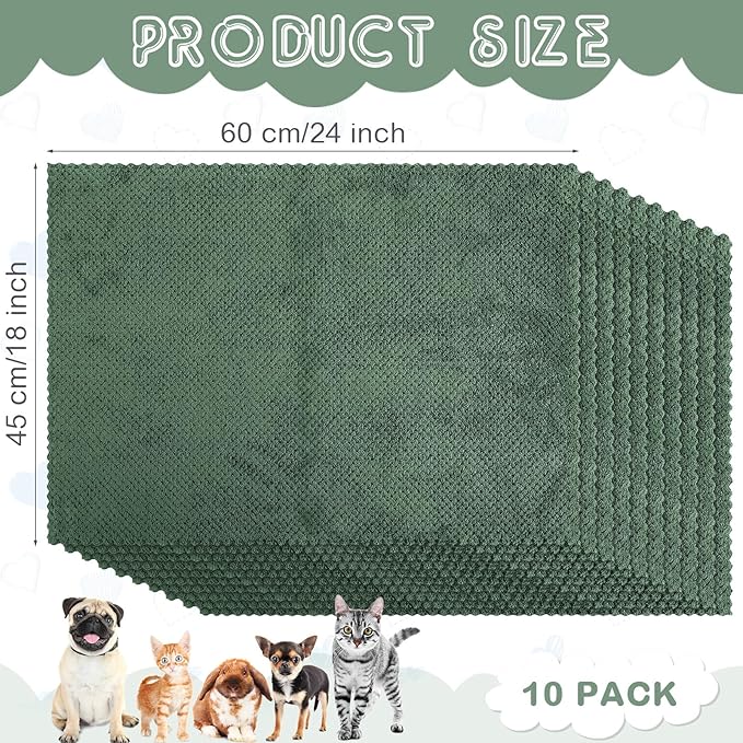 10 Pcs Guinea Pig Cage Liners Washable Rat Bedding for Guinea Pigs Controlling Absorbent Waterproof Pee Pads Blanket for Rabbits Hamster Small Animals Chinchilla(18 x 24 Inch,Dark Green)