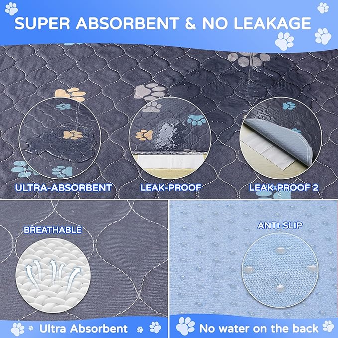 Aitmexcn Washable Puppy Dog Pee Pad, 2PCS 100% Waterproof Whelping Training Mat for Puppy/Senior Dog, Fast Drying Reusable Puppy Pads for Indoor, Outdoor and Car Travel- 48'' x 48'',Gray