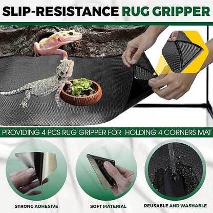 [Premium] 20’’x40” Reptile Substrate Mat with 4 PCS Rug Gripper, Extra Thick & Ultra Comfortable,Non-Slip, Reptile Tank Accessories for Bearded Dragon, Leopard Gecko (not Including Tank)