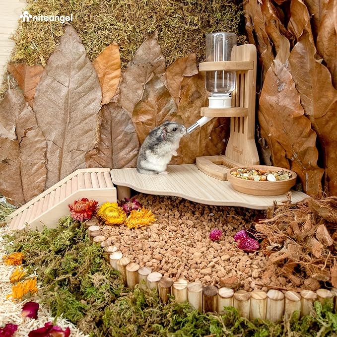 Niteangel Hamster Play Wooden Platform for Dwarf Syrian Hamsters Gerbils Mice Degus or Other Small Pets (Triangle - 4.7'' Height, Burlywood)