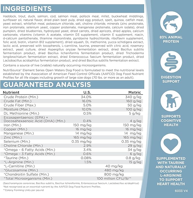 NutriSource Element Series Open Waters Dry Dog Food, Haddock, Trout and Duck, 4LB
