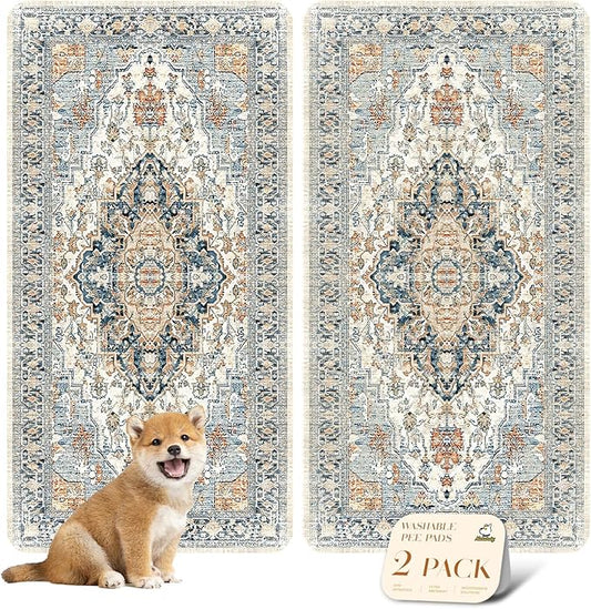 nunubaby Washable Pee Pads for Dogs, Stylish, Non-Slip and Leak-Proof Pee Pads. Reusable Potty Pads for Dogs for Crates and Floors.(Beige/Multi, 24" x48" )