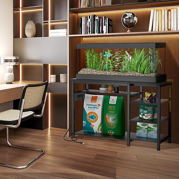 20-40 Gallon Fish Tank Stand: Heavy Duty Aquarium Stand with Power Outlets and Cabinet for Fish Tank Accessories Storage - Metal Frame, 1000LBS Capacity, Suitable for Fish & Reptile Terrariums