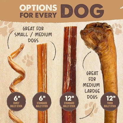 Mighty Paw Naturals Bully Sticks for Small & Medium Dogs - Grass Fed Beef Chews. Bully Sticks for Large Dogs. Lower Odor Stick Treat. Single Ingredient (12" - 10 Pack)