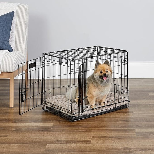 MidWest Homes for Pets 24-Inch Two-Door iCrate Folding Dog Crate with Divider Panel, Leak-Proof Tray & Secure Latches – Metal Wire Kennel for Small Breeds – Portable, Durable & Easy to Assemble