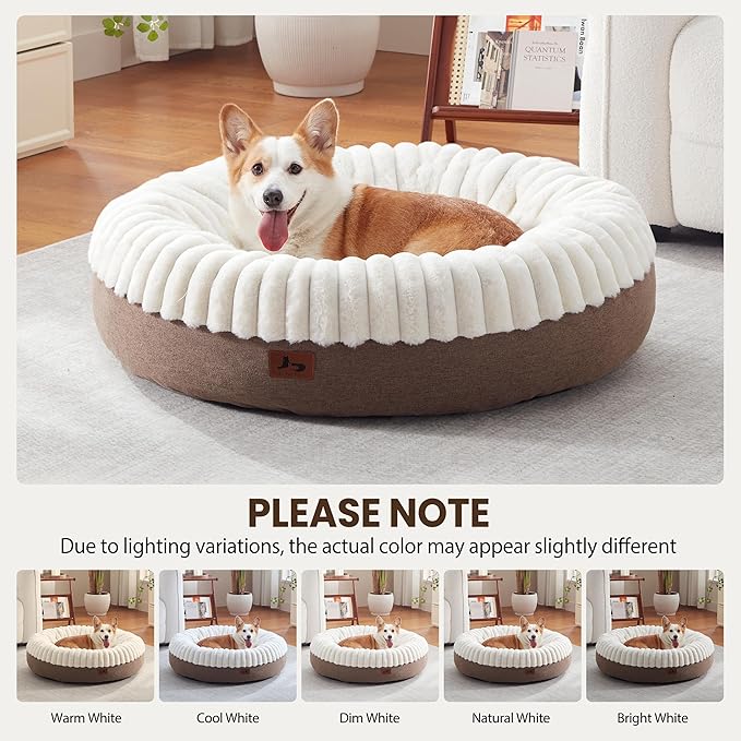 Calming Donut Dog Bed - 36" Round Washable Large Size Pet Bed for Dogs and Cats, Anti-Slip Corduroy Fleece Cat Bed, Anti-Anxiety Cushion with Anti-Slip Bottom