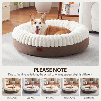 Calming Donut Dog Bed - 36" Round Washable Large Size Pet Bed for Dogs and Cats, Anti-Slip Corduroy Fleece Cat Bed, Anti-Anxiety Cushion with Anti-Slip Bottom