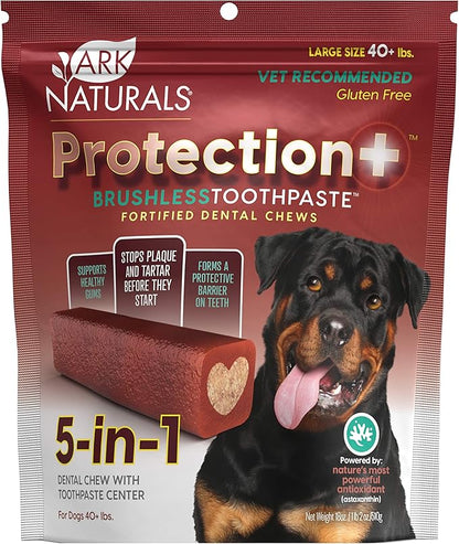 Ark Naturals Protection+ Brushless Toothpaste – Large Breeds, 18oz Bag – Dog Dental Chew with Toothpaste Center – Prevent Plaque & Tartar and Freshen Breath with Dental Chews for Dogs