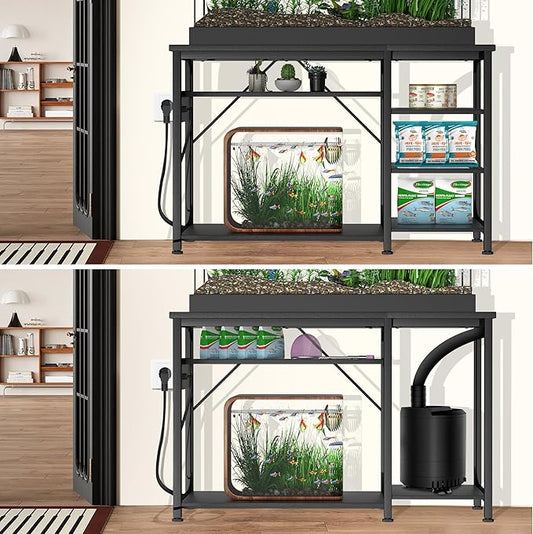 20-40 Gallon Fish Tank Stand: Heavy Duty Aquarium Stand with Power Outlets and Cabinet for Fish Tank Accessories Storage - Metal Frame, 1000LBS Capacity, Suitable for Fish & Reptile Terrariums
