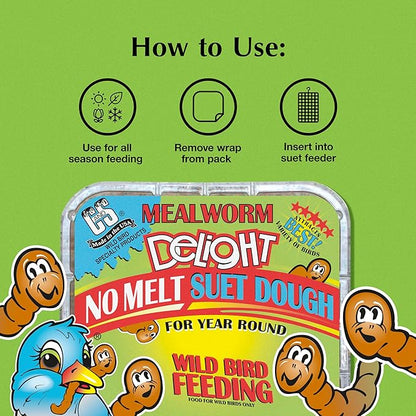 C&S Mealworm Delight No Melt Suet Dough, Suet Cakes for Wild Birds, 11.75 Ounces, Pack of 8