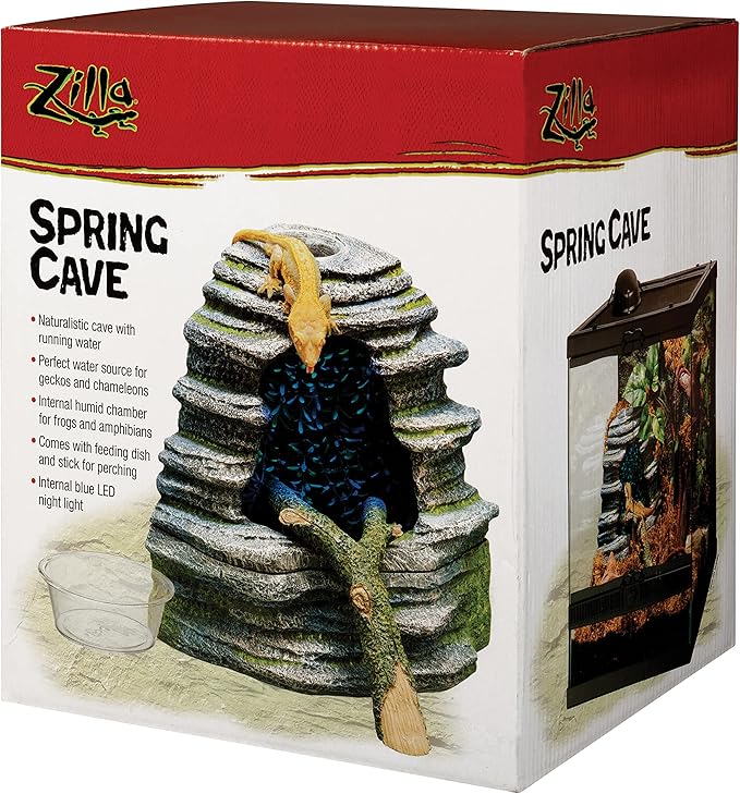 Zilla Spring Cave Décor with Blue LED, Rain Chamber, One Size, ECOM