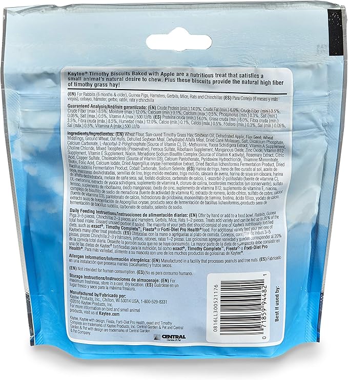 Kaytee Timothy Biscuits Baked Treat for Pet Guinea Pigs, Rabbits & Other Small Animals, Apple, 4 oz