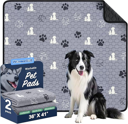 Washable Pee Pads for Dogs, 2 Pack Absorbent Reusable Training Dog Pads Pet Puppy Pads, Non-Slip Potty Pads for Whelping, Playpen, Crate, Bed, Grey 36"x41"