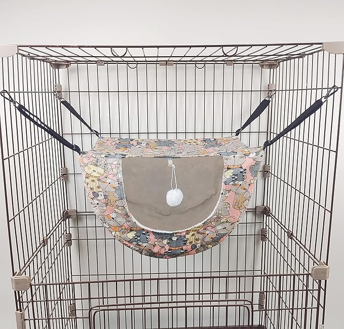 JSPYFITS Cat Cage Hammock,Double Layer Hanging Adjustable Soft Pet Bed Suitable for Kitten Ferret Puppy Rabbit or Small Pet,Hanging Bed for Pets,2 Level Indoor Bed for Any Season Pink Cat