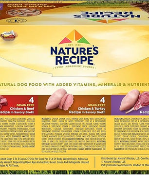 Nature's Recipe Nature’s Recipe 2.75 Ounce Grain Free Chicken & Beef, Chicken & Turkey, Chicken & Lamb Wet Dog Food Variety Pack, 12 Pack, 2 Count Case