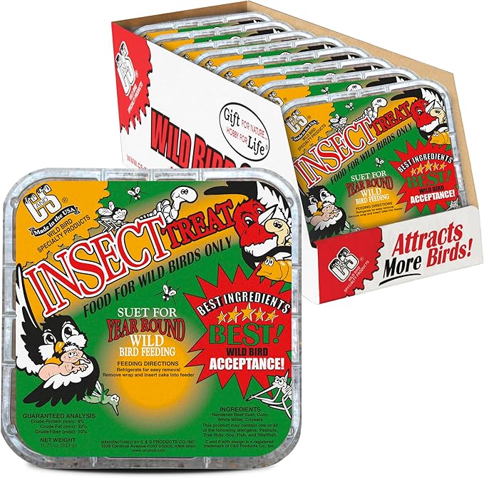 C&S Insect Suet Treat, Suet Cakes for Wild Birds, 11.75 Ounces, Pack of 8
