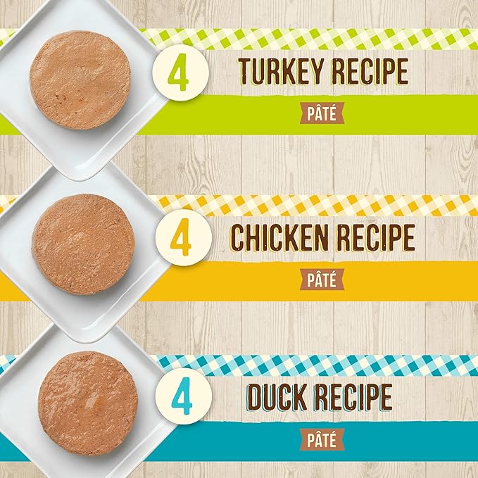 Merrick Purrfect Bistro Grain Free Premium Canned Pate Adult Wet Cat Food, Variety Pack, Chicken, Duck, Turkey - (Pack of 12) 5.5 oz. Cans