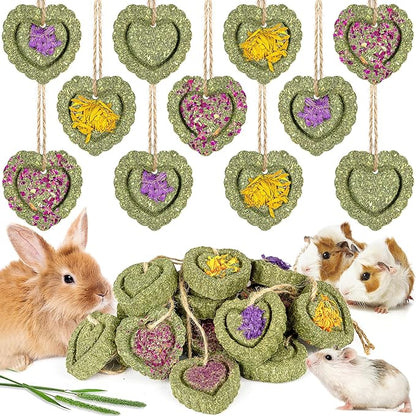 Sofier 16pcs Timothy Hay Treats Rabbit Toys Natural Treats for Guinea Pig Bunny Hamster Chinchilla Rat Handmade Rabbit Chews for Teeth