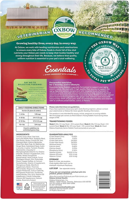 Oxbow Essentials Rabbit Food, Senior, Made with Oxbow Alfalfa for Rabbit, Vitamin & Mineral Rich Pet Pellets, Small Animal Pet Products, Bunny Food, Made in USA, High Fiber, 8 lb. Bag