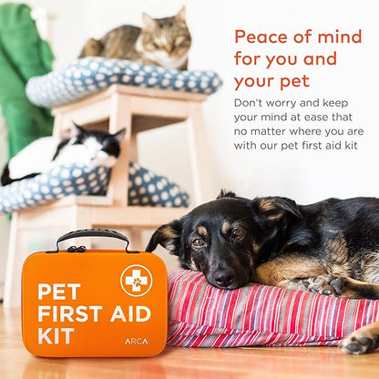 Cat & Dog First Aid Kit for Car - Pet Emergency Kit for Home Office Travel – Dog Camping Essentials with Digital Thermometer, Muzzle & Mini First Aid Pouch