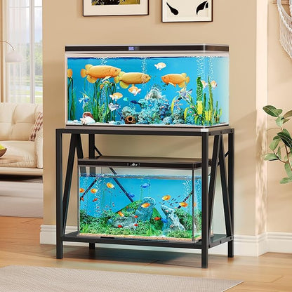 YTAHOME W Shape 40 Gallon Fish Tank Stand, 500lbs Capacity for Metal Aquarium Stand, 36.2" Lx18.3 Wx 29.3" H, Double-Layer Storage Design, Reptile Breeder Turtle Terrarium Stand for Home Office