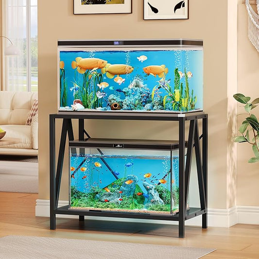 YTAHOME W Shape 40 Gallon Fish Tank Stand, 500lbs Capacity for Metal Aquarium Stand, 36.2" Lx18.3 Wx 29.3" H, Double-Layer Storage Design, Reptile Breeder Turtle Terrarium Stand for Home Office