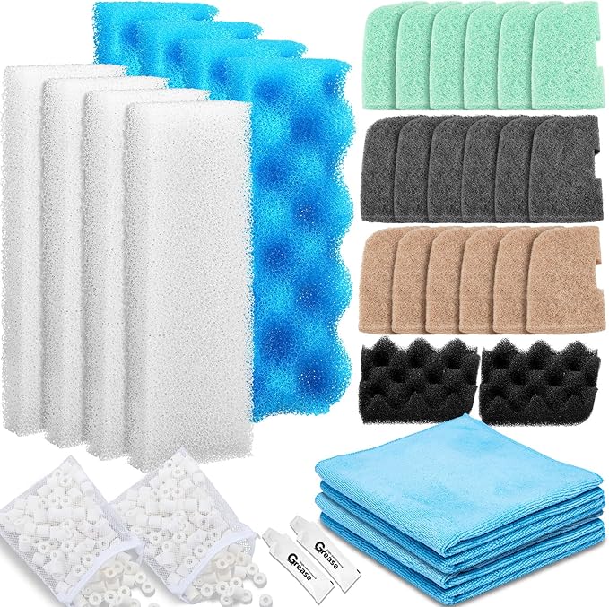 32 Pcs Filter Media Compatible with 306/307 Filters, Aquarium Replacement Maintenance Kit Including Biological Sponge, Ammonia/Phosphate/Nitrite Remover Pad, Aquarium Towel, Grease