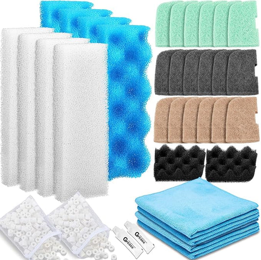 32 Pcs Filter Media Compatible with 306/307 Filters, Aquarium Replacement Maintenance Kit Including Biological Sponge, Ammonia/Phosphate/Nitrite Remover Pad, Aquarium Towel, Grease