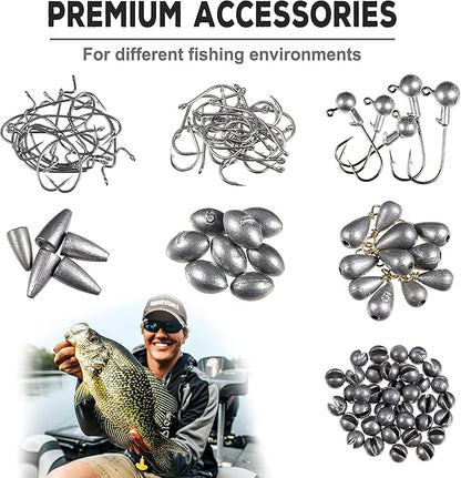 TOPFORT 187/343pcs Fishing Accessories Kit, Organized Fishing Tackle Box with Tackle Included, Fishing Hooks, Fishing Weights Sinkers, Fishing Gear and Equipment, Fishing Gift for Men