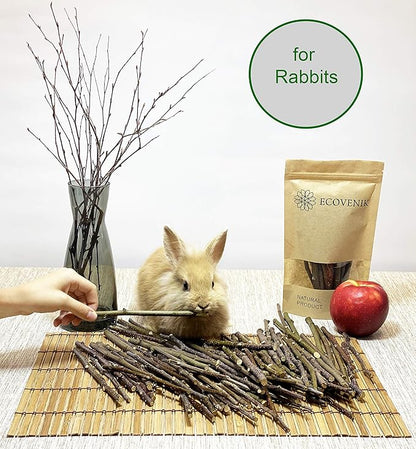 ECOVENIK Apple Sticks 120 gram Rabbit & Hamster Chew Toys - 100% Natural & Organic Chinchilla Food, Treats for Guinea Pig, Squirrels, Parrots & Other Small Animals (Made in Ukraine)