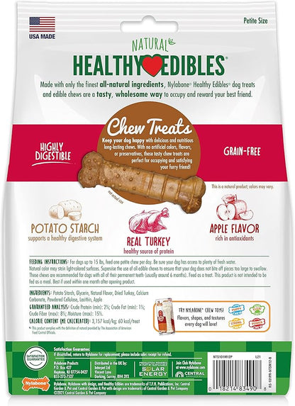 Nylabone Healthy Edibles Natural Dog Chews Long Lasting Chew Treats for Dogs, Turkey & Apple Flavor, X-Small/Petite (12 Count)