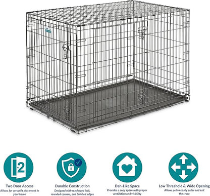 MidWest Homes for Pets 48-Inch Two-Door iCrate Folding Dog Crate with Divider Panel, Leak-Proof Tray & Secure Latches – Metal Wire Kennel for XL Breeds – Portable, Durable & Easy to Assemble
