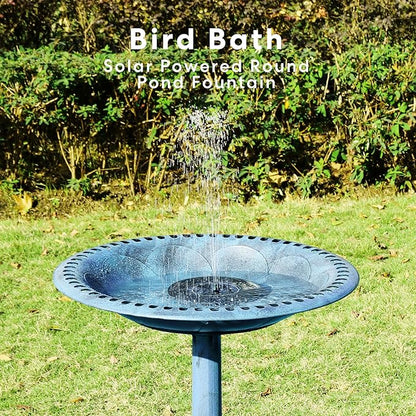 VIVOHOME Polyresin Antique Outdoor Blue Garden Bird Bath and Solar Powered Round Pond Fountain Combo Set