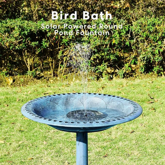 VIVOHOME Polyresin Antique Outdoor Blue Garden Bird Bath and Solar Powered Round Pond Fountain Combo Set