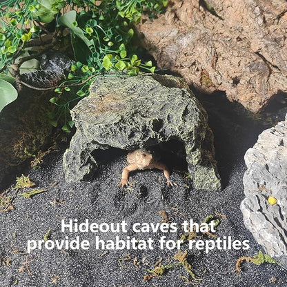 BNOSDM Reptile Hideout Rock,Tortoise Hide Cave,Resin Rock,Lizards Hideaway,Turtle Basking Platform,Reptiles Habitat Decor Tank Accessories for Bearded Dragon Gecko Snakes Chameleon Frogs