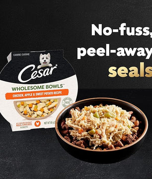 Cesar Wholesome Bowls Adult Wet Dog Food, Beef, Chicken, Carrots, Barley & Green Beans Recipe and Chicken, Apple & Sweet Potato Recipe Variety Pack, 3 oz. (6 Count, Pack of 1)