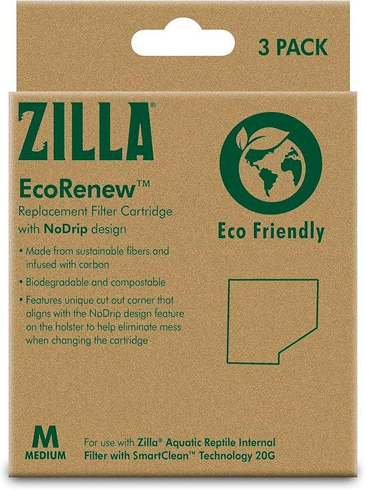 Zilla EcoRenew Filter Cartridges Aquatic Reptile Internal Filter with SmartClean Technology 20G, 3-Pack
