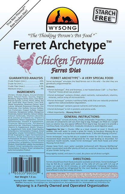 Wysong Ferret Archetype Chicken Formula - Raw Ferret Food - 7.5 Ounce Bag