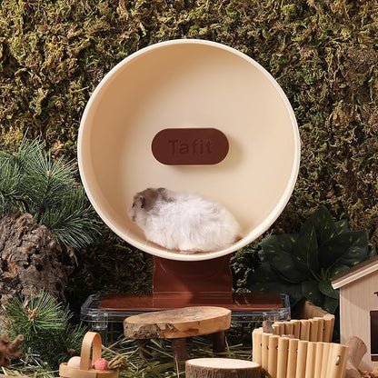 Silent Hamster Wheel 8.7 Inch Dual-Bearings Small Animals Quiet Running Exercise Wheels, Height Adjustable for Dwarf Hamsters, Gerbils, Mice, Hedgehog, Lemmings, or Other Small Pets,Mousse White