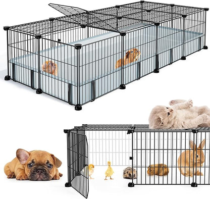 BUCATSTATE Guinea Pig Cages for 2, 20 Panels Guinea Pigs Playpen with Waterproof Mat, Metal Rabbit Cage Indoor for Hedgehogs, Quail, Chickens (56" L x 24" W x 12" H)
