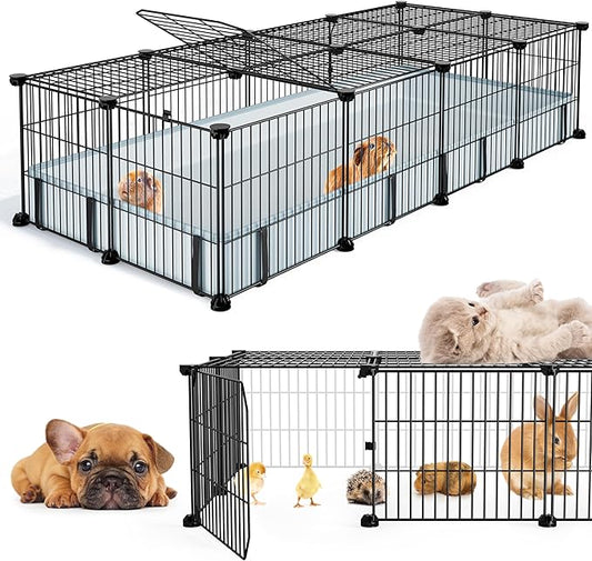 BUCATSTATE Guinea Pig Cages for 2, 20 Panels Guinea Pigs Playpen with Waterproof Mat, Metal Rabbit Cage Indoor for Hedgehogs, Quail, Chickens (56" L x 24" W x 12" H)