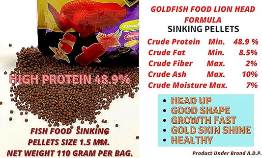 Lion Head UP Formula 100 g, Goldfish Food Sinking Pellet 1.5 mm, High Protein 48.9% Tropical Fish Color Enhancing, Highly Nutritious for Growth Fast Big Muscle & Mass Gain Healthy